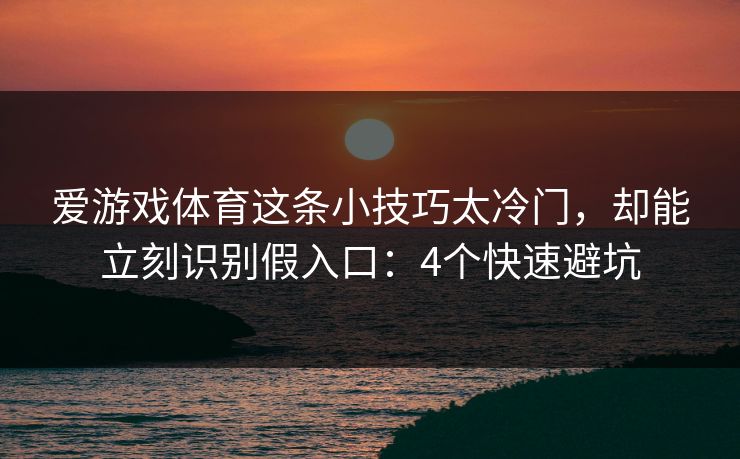 爱游戏体育这条小技巧太冷门，却能立刻识别假入口：4个快速避坑