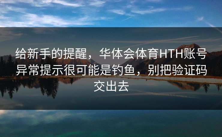给新手的提醒，华体会体育HTH账号异常提示很可能是钓鱼，别把验证码交出去