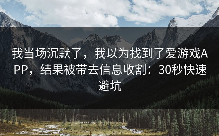 我当场沉默了，我以为找到了爱游戏APP，结果被带去信息收割：30秒快速避坑