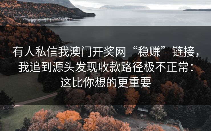 有人私信我澳门开奖网“稳赚”链接，我追到源头发现收款路径极不正常：这比你想的更重要